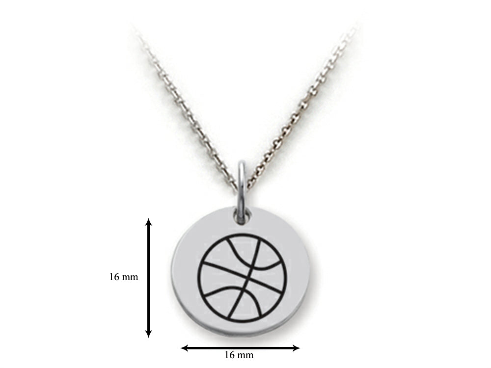 Stellar White 925 Sterling Silver Basketball Disc Pendant Necklace - Chain Included