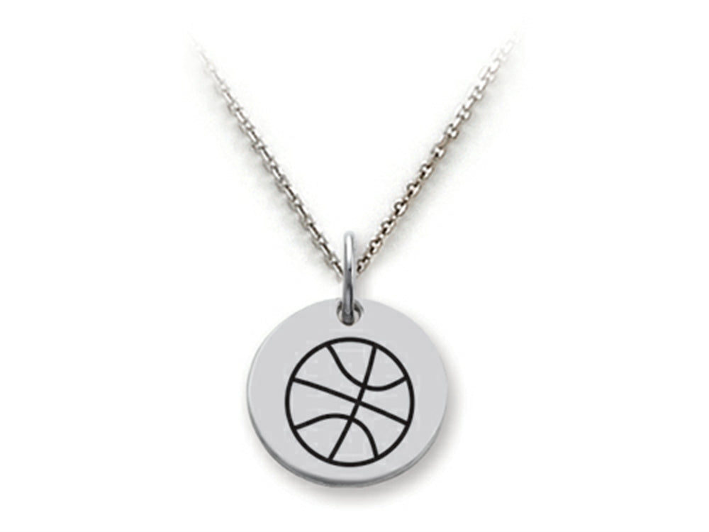 Stellar White 925 Sterling Silver Basketball Disc Pendant Necklace - Chain Included