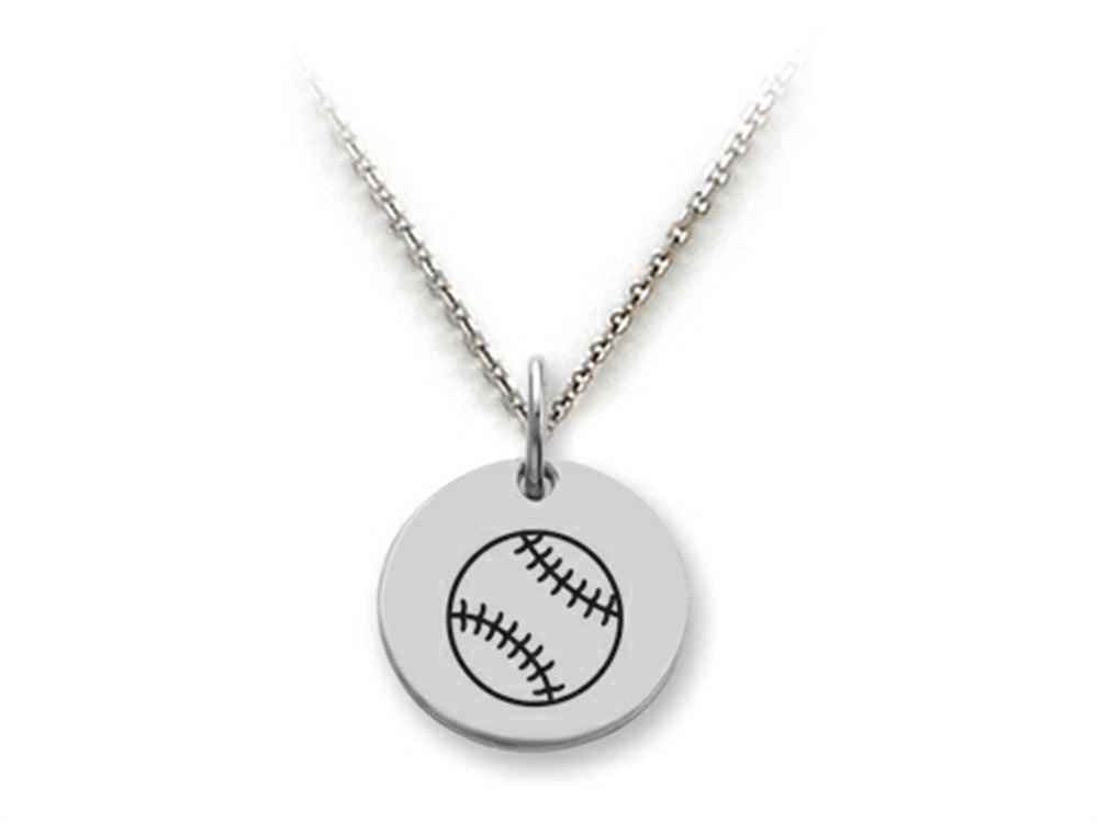Stellar White 925 Sterling Silver Baseball Disc Pendant Necklace - Chain Included