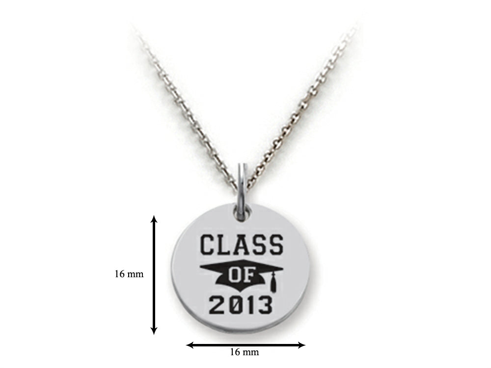 Stellar White 925 Sterling Silver Class Of 2013 Disc Pendant Necklace - Chain Included