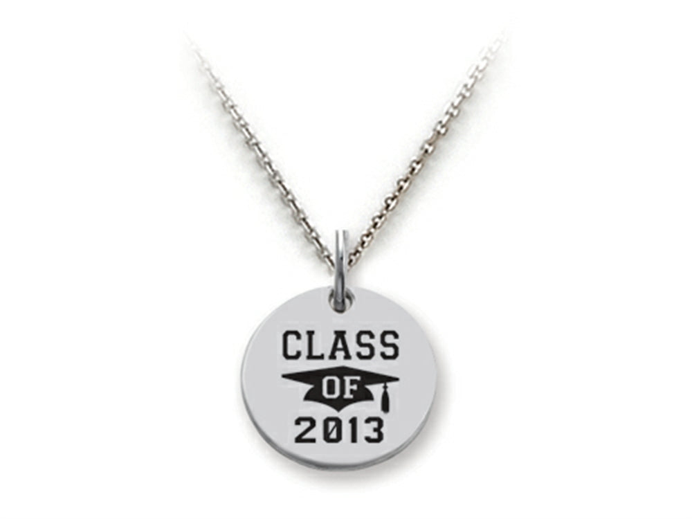 Stellar White 925 Sterling Silver Class Of 2013 Disc Pendant Necklace - Chain Included