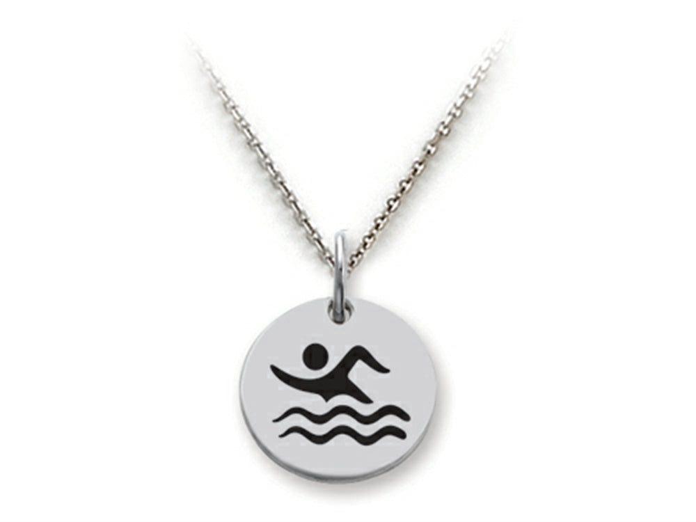 Stellar White 925 Sterling Silver Swimming Disc Pendant Necklace - Chain Included