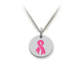 Stellar White Sterling Silver Breast Cancer Aware Ribbon Disc Pendant Necklace 18 Inch Adjustable Chain