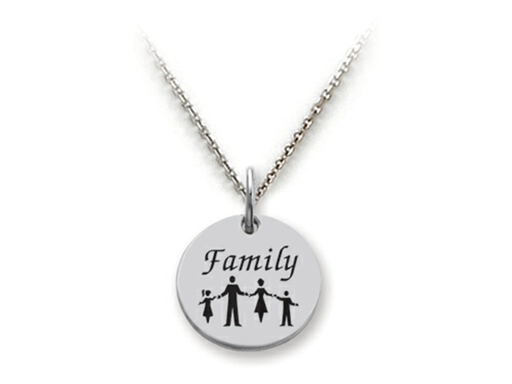 Stellar White 925 Sterling Silver Family Disc Pendant Necklace - Chain Included