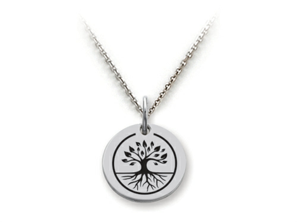 Stellar White 925 Sterling Silver Tree Of Life Disc Pendant Necklace - Chain Included