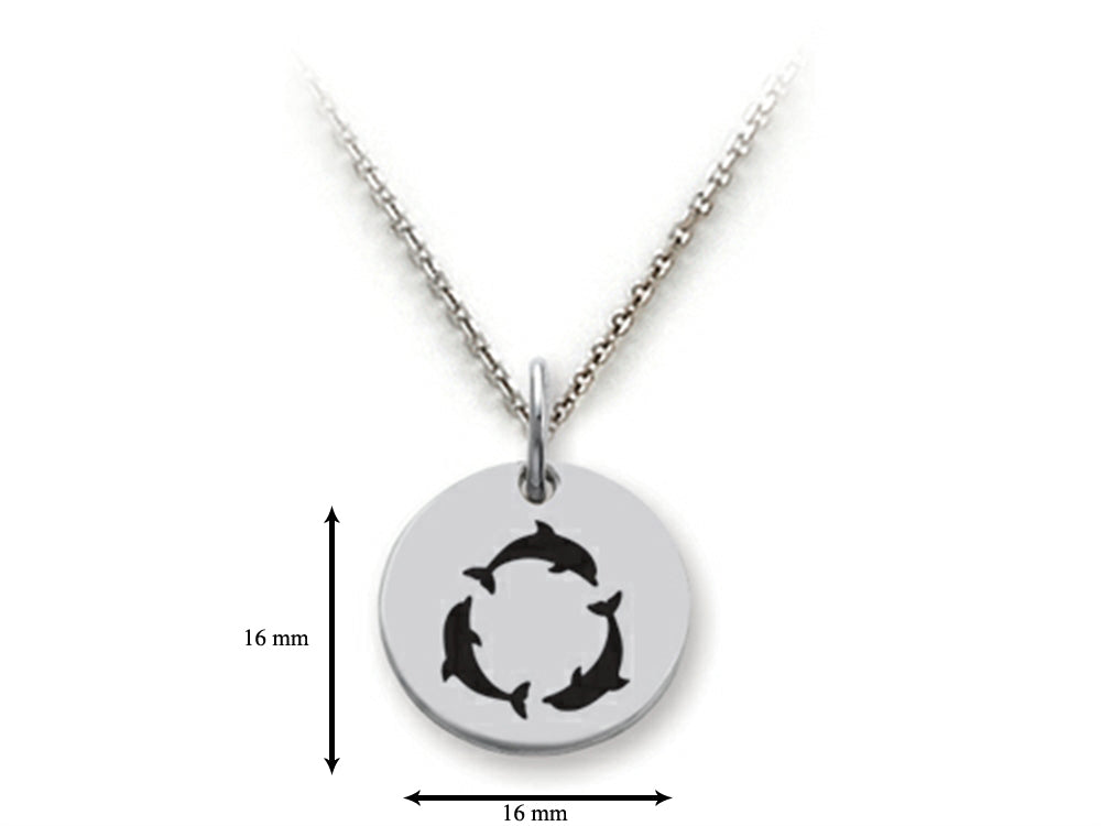 Stellar White 925 Sterling Silver Dolphins Disc Pendant Necklace - Chain Included