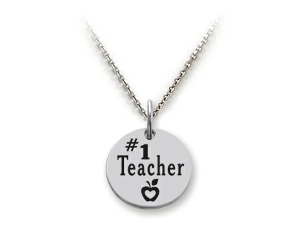 Stellar White 925 Sterling Silver #1 Teacher Disc Pendant Necklace - Chain Included