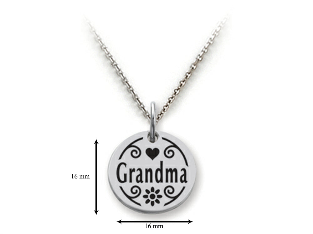 Stellar White 925 Sterling Silver Grandma Disc Pendant Necklace - Chain Included