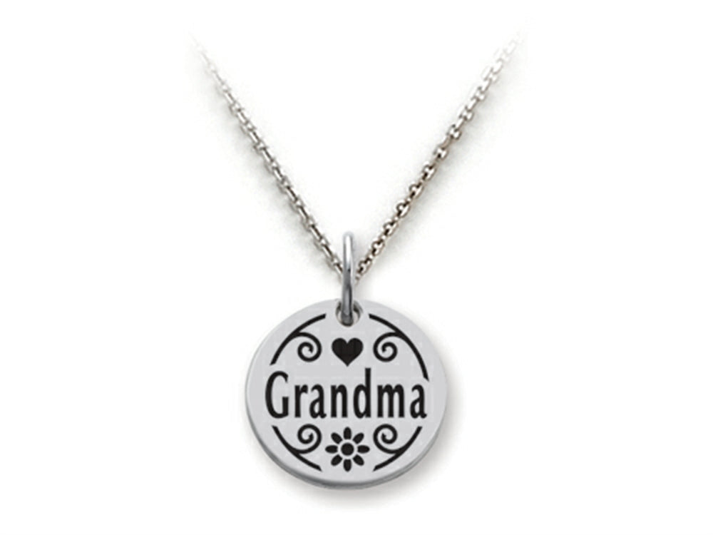 Stellar White 925 Sterling Silver Grandma Disc Pendant Necklace - Chain Included