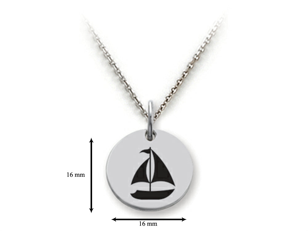 Stellar White 925 Sterling Silver Sailboat Disc Pendant Necklace - Chain Included