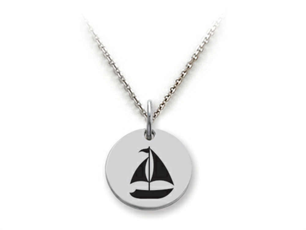Stellar White 925 Sterling Silver Sailboat Disc Pendant Necklace - Chain Included