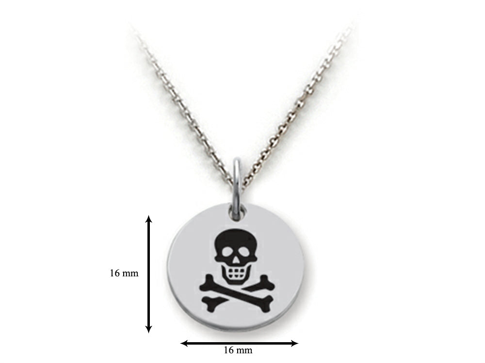 Stellar White 925 Sterling Silver Skull and Crossbones Disc Pendant Necklace - Chain Included