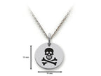 Stellar White 925 Sterling Silver Skull and Crossbones Disc Pendant Necklace - Chain Included