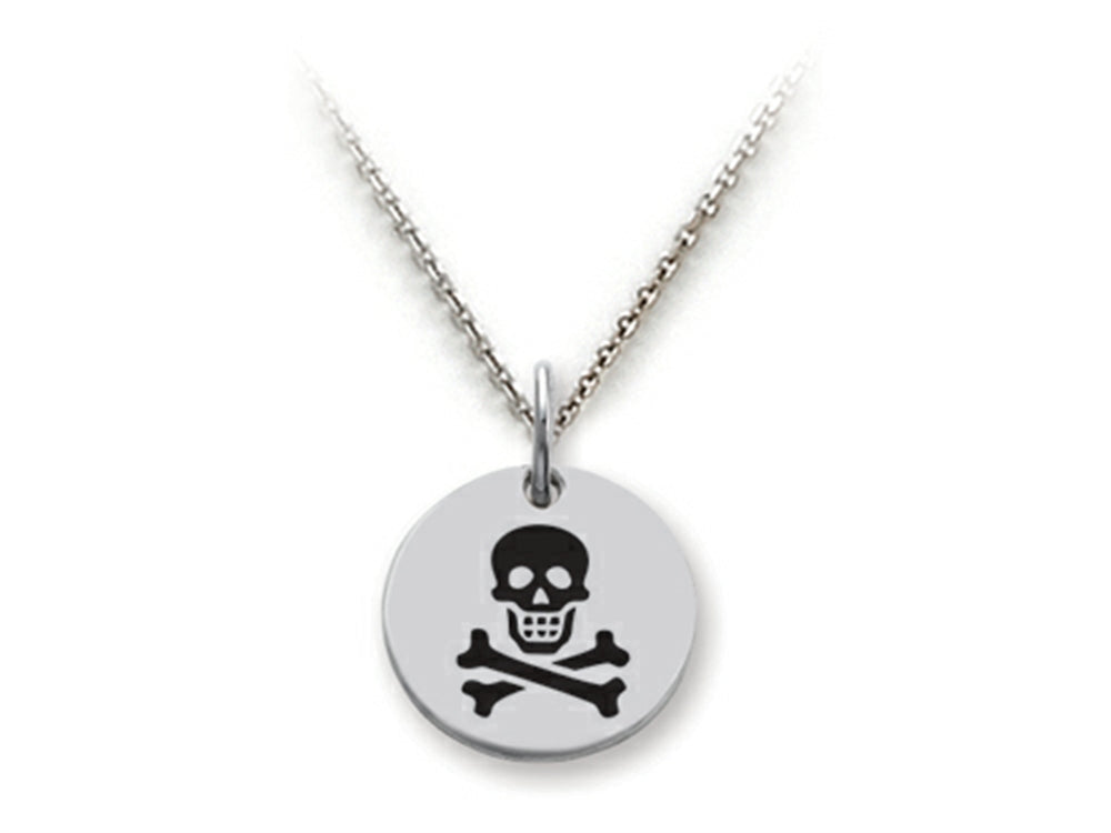 Stellar White 925 Sterling Silver Skull and Crossbones Disc Pendant Necklace - Chain Included