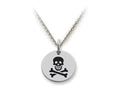 Stellar White 925 Sterling Silver Skull and Crossbones Disc Pendant Necklace - Chain Included