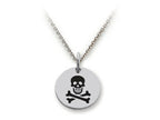 Stellar White 925 Sterling Silver Skull and Crossbones Disc Pendant Necklace - Chain Included