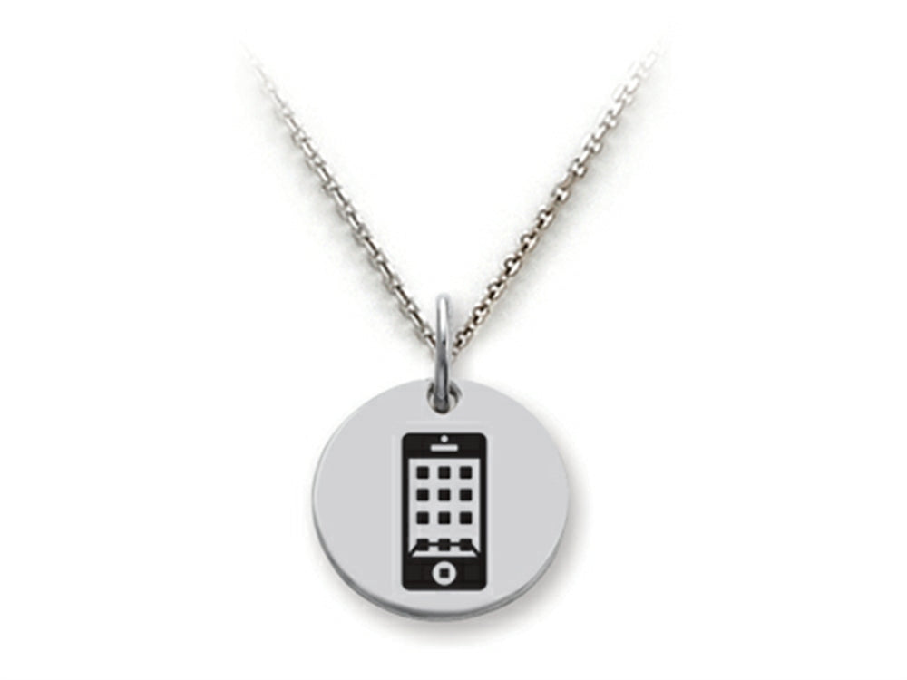 Stellar White 925 Sterling Silver Smartphone Disc Pendant Necklace - Chain Included