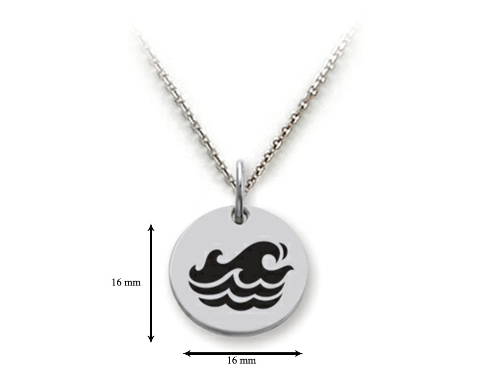 Stellar White 925 Sterling Silver Waves Disc Pendant Necklace - Chain Included