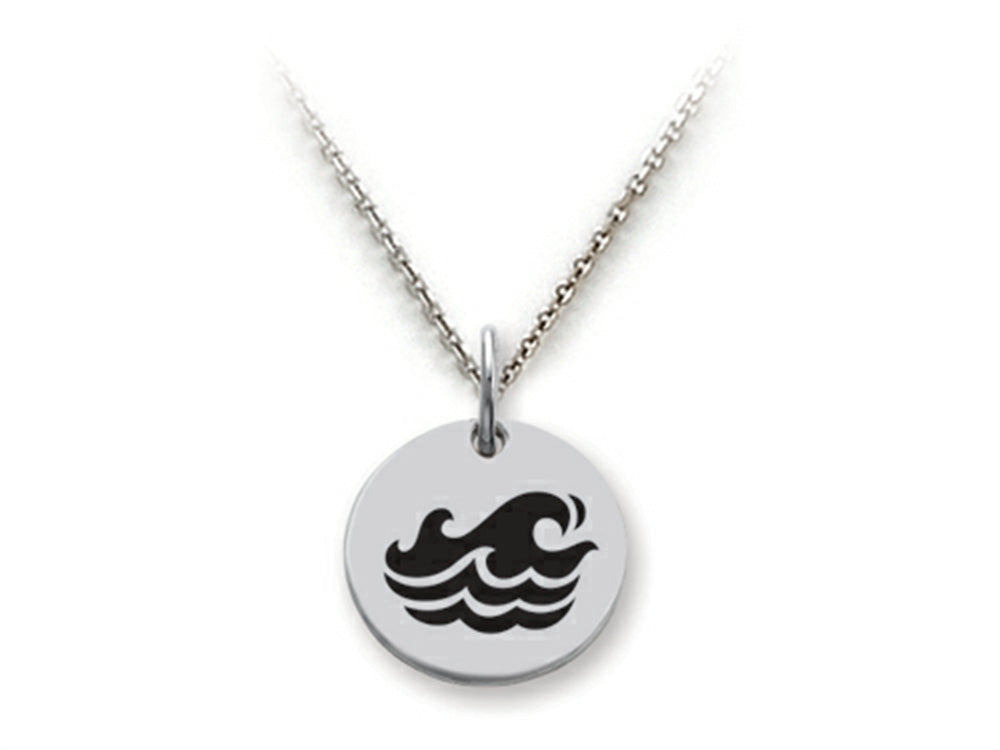 Stellar White 925 Sterling Silver Waves Disc Pendant Necklace - Chain Included