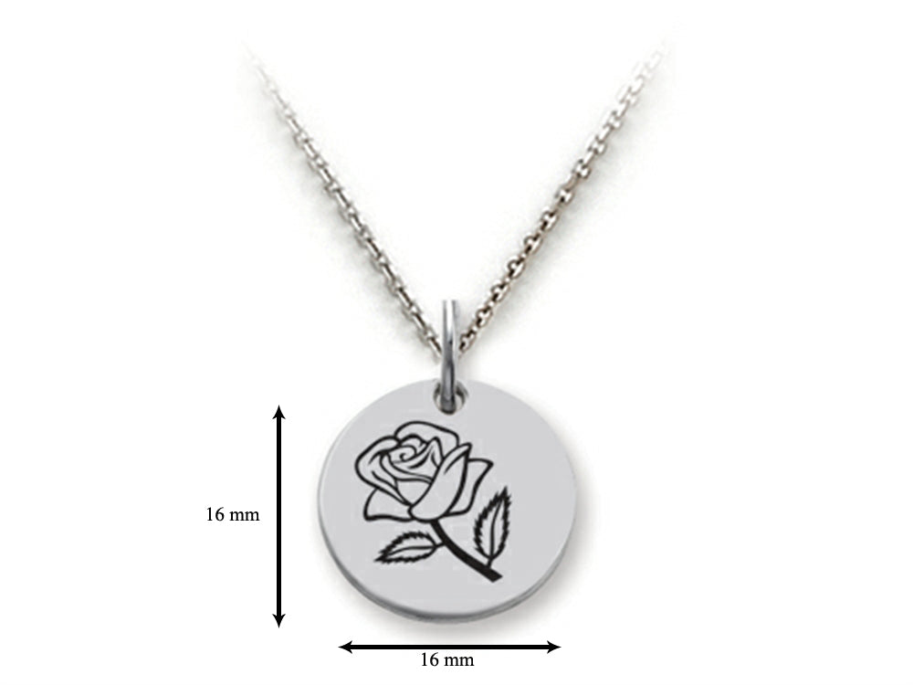 Stellar White 925 Sterling Silver Rose Disc Pendant Necklace - Chain Included