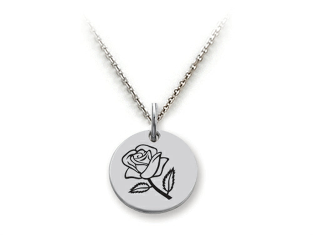 Stellar White 925 Sterling Silver Rose Disc Pendant Necklace - Chain Included