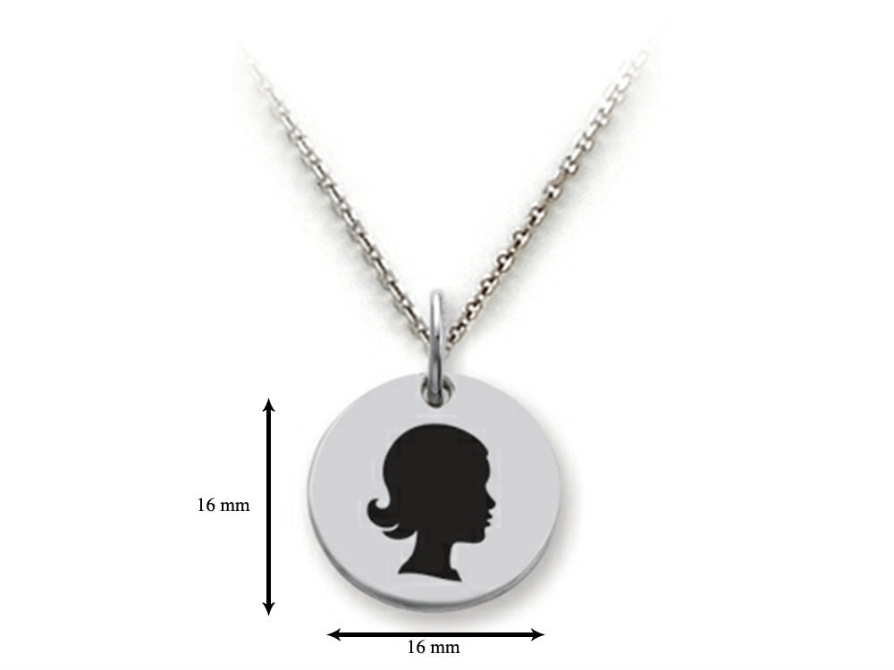 Stellar White 925 Sterling Silver Girl Head Disc Pendant Necklace - Chain Included