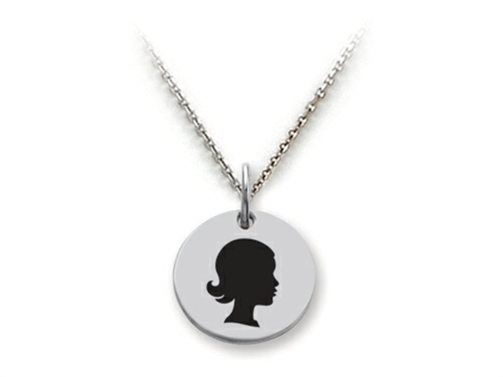 Stellar White 925 Sterling Silver Girl Head Disc Pendant Necklace - Chain Included