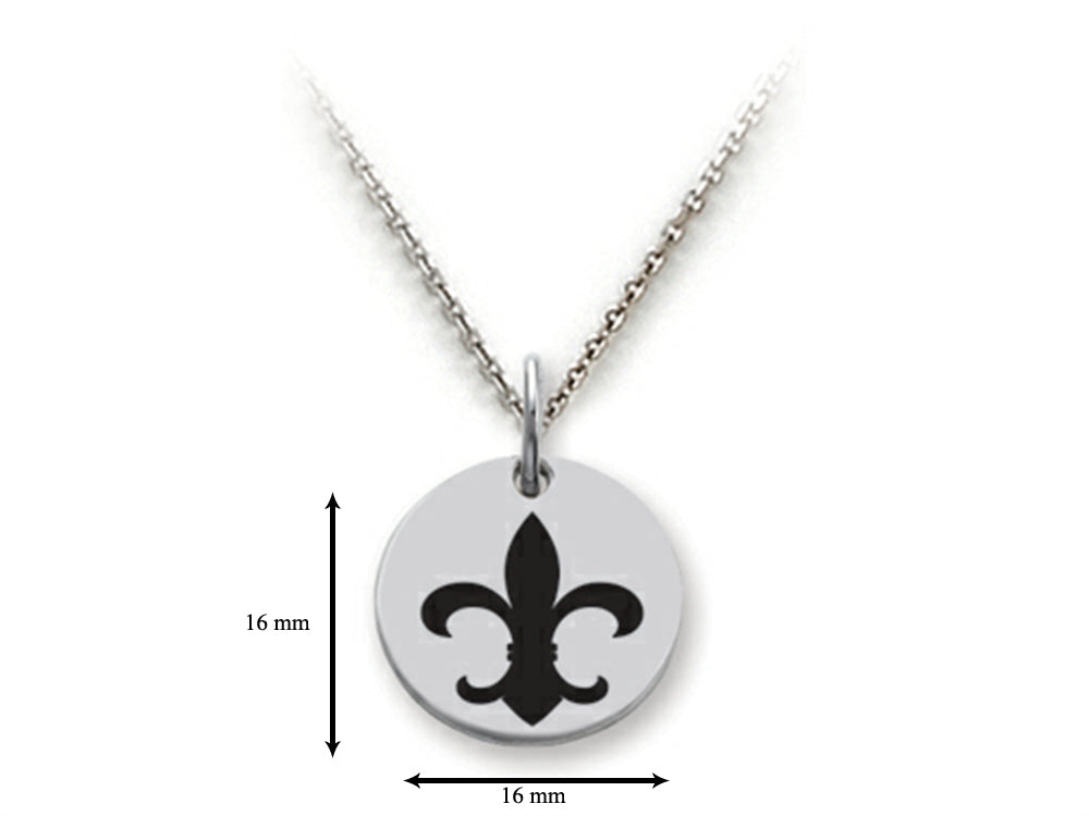 Stellar White 925 Sterling Silver Fleur De Lis Disc Pendant Necklace - Chain Included