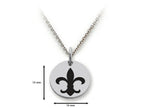 Stellar White 925 Sterling Silver Fleur De Lis Disc Pendant Necklace - Chain Included