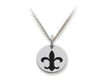 Stellar White 925 Sterling Silver Fleur De Lis Disc Pendant Necklace - Chain Included