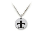 Stellar White 925 Sterling Silver Fleur De Lis Disc Pendant Necklace - Chain Included