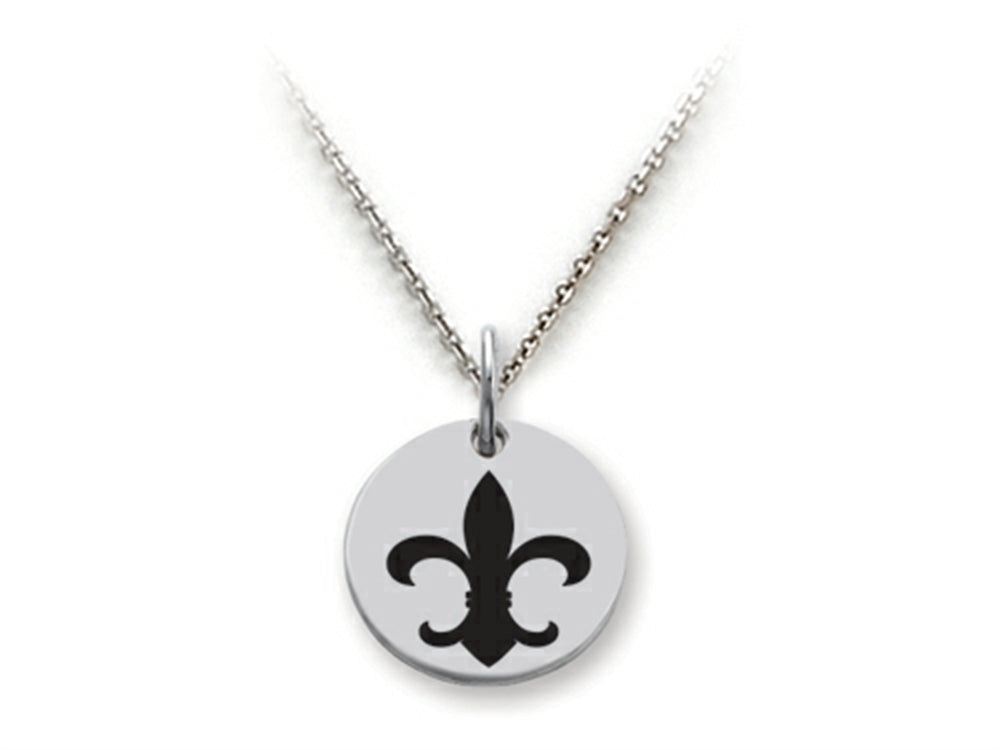 Stellar White 925 Sterling Silver Fleur De Lis Disc Pendant Necklace - Chain Included