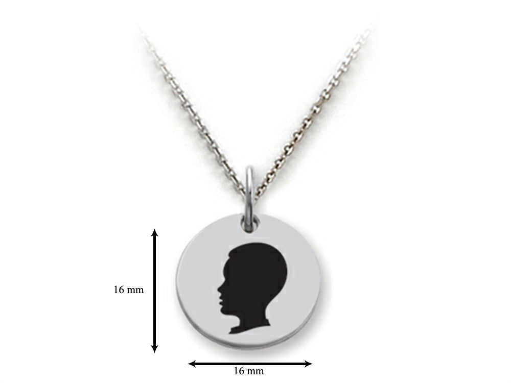 Stellar White 925 Sterling Silver Boy Head Disc Pendant Necklace - Chain Included