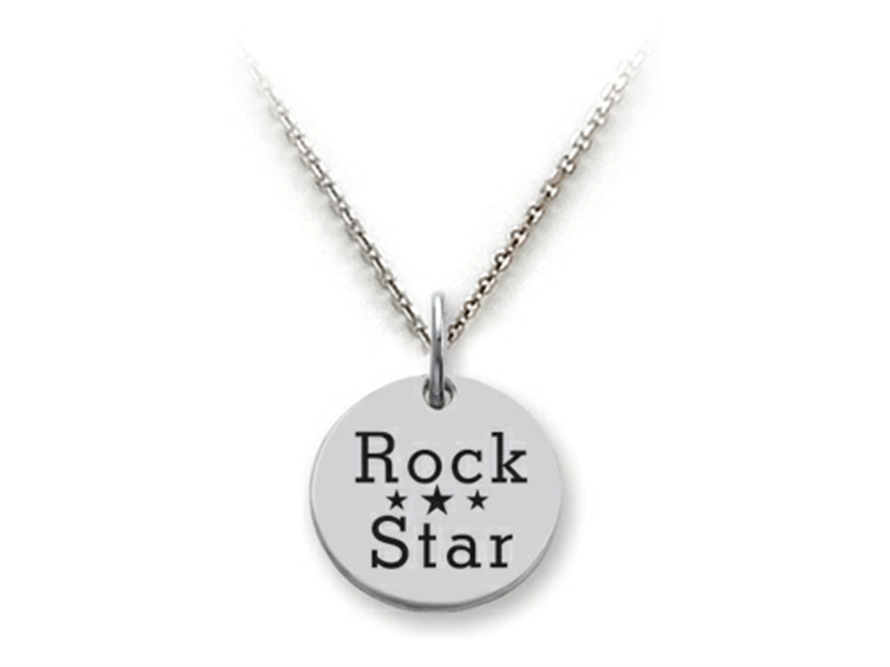 Stellar White 925 Sterling Silver Rock Star Disc Pendant Necklace - Chain Included