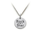 Stellar White 925 Sterling Silver Rock Star Disc Pendant Necklace - Chain Included