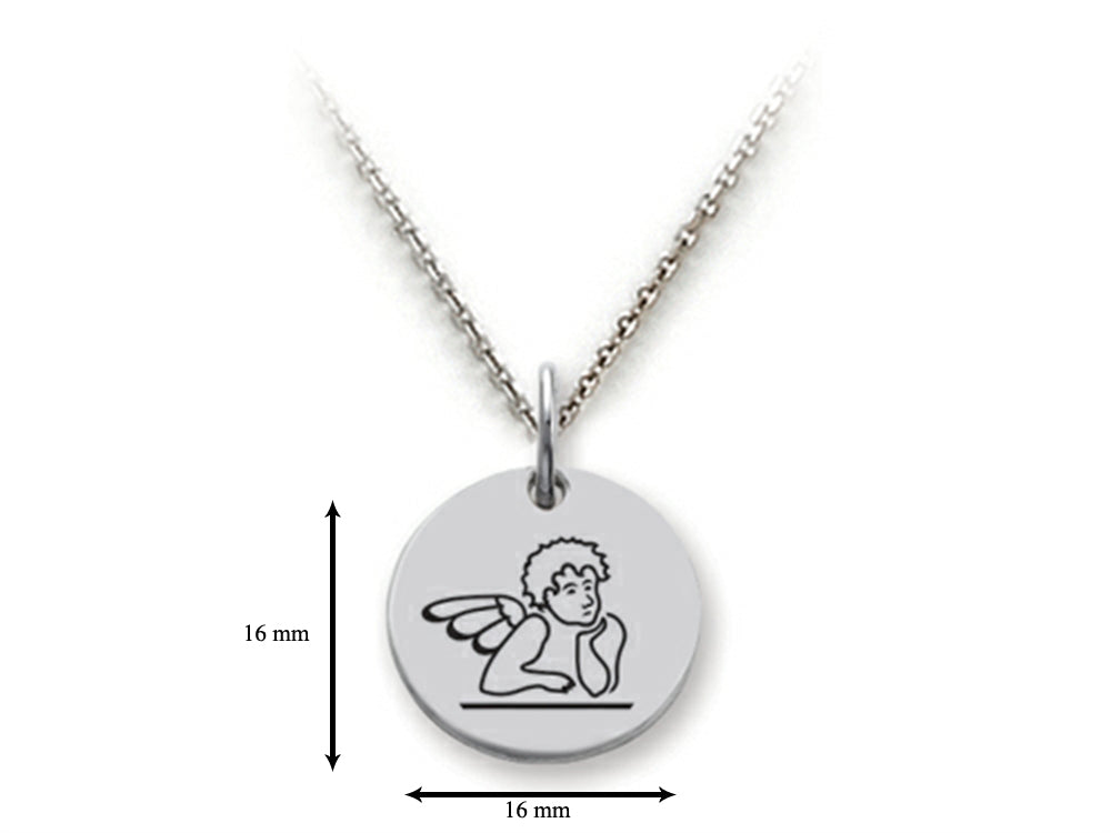 Stellar White 925 Sterling Silver Raphael Angel Disc Pendant Necklace - Chain Included