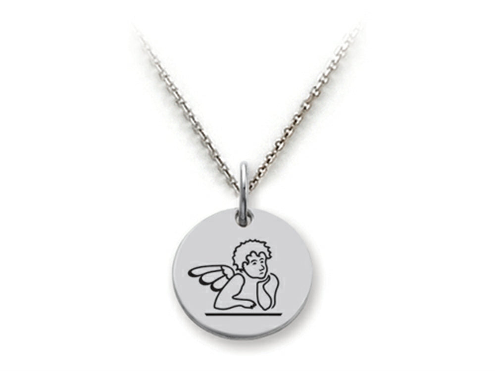 Stellar White 925 Sterling Silver Raphael Angel Disc Pendant Necklace - Chain Included
