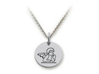 Stellar White 925 Sterling Silver Raphael Angel Disc Pendant Necklace - Chain Included