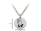 Stellar White 925 Sterling Silver Praying Hands Disc Pendant Necklace - Chain Included