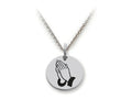 Stellar White 925 Sterling Silver Praying Hands Disc Pendant Necklace - Chain Included