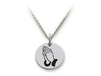 Stellar White 925 Sterling Silver Praying Hands Disc Pendant Necklace - Chain Included