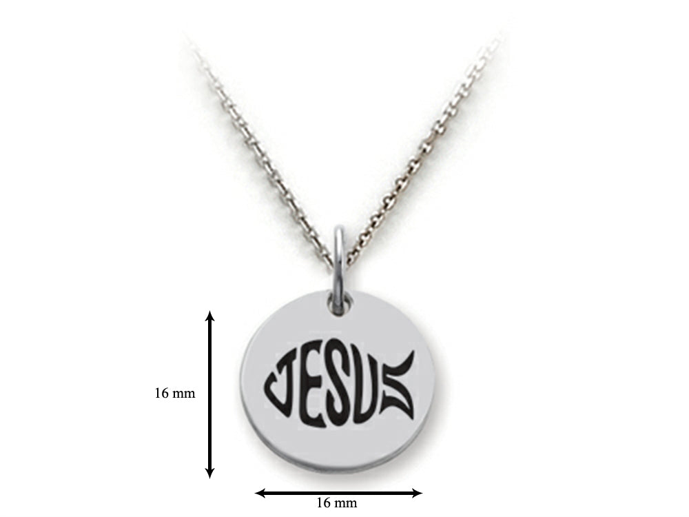 Stellar White 925 Sterling Silver Jesus Fish Disc Pendant Necklace - Chain Included