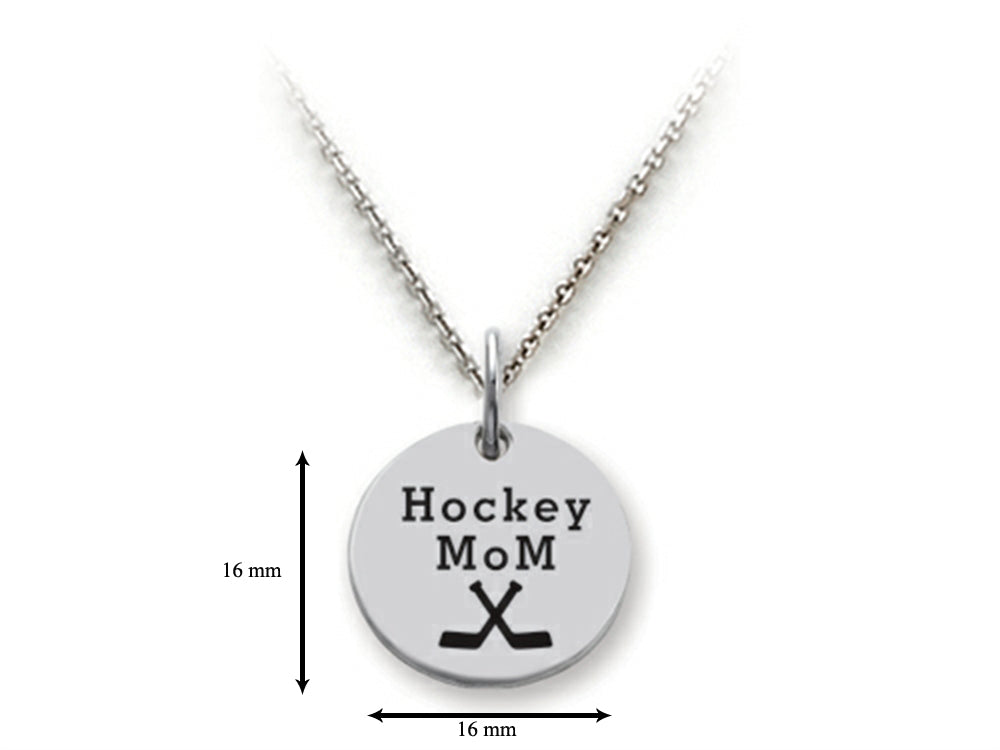 Stellar White 925 Sterling Silver Hockey Mom Disc Pendant Necklace - Chain Included