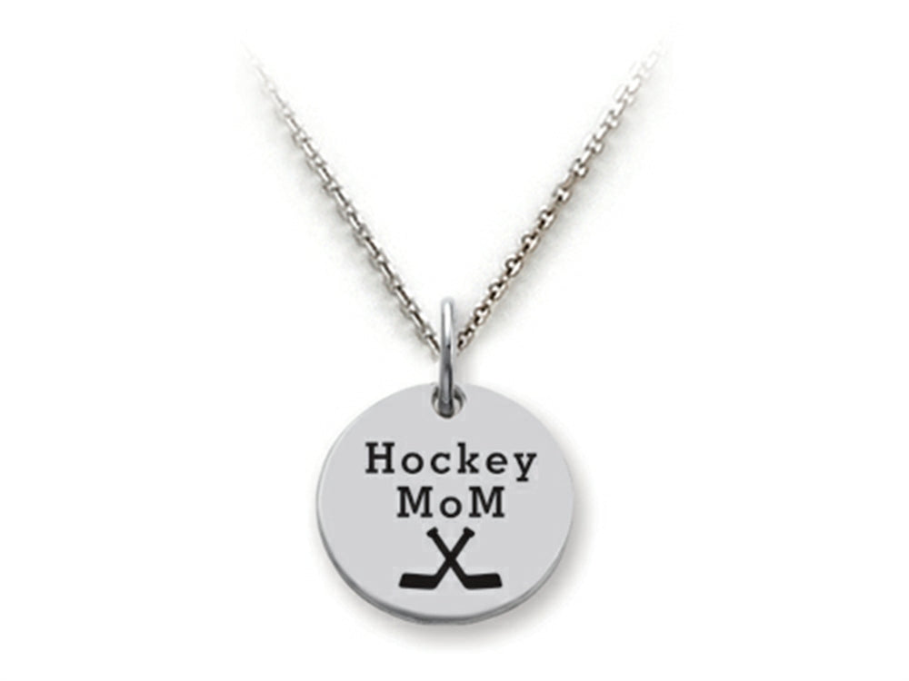 Stellar White 925 Sterling Silver Hockey Mom Disc Pendant Necklace - Chain Included