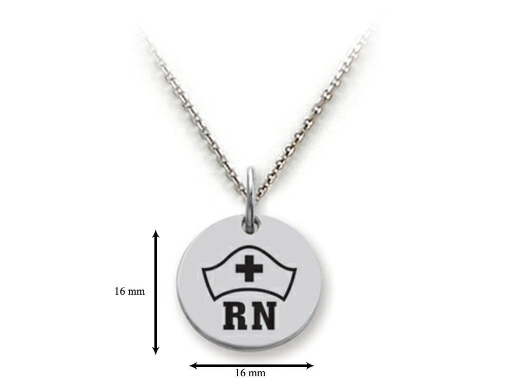Stellar White 925 Sterling Silver RN Hat Disc Pendant Necklace - Chain Included