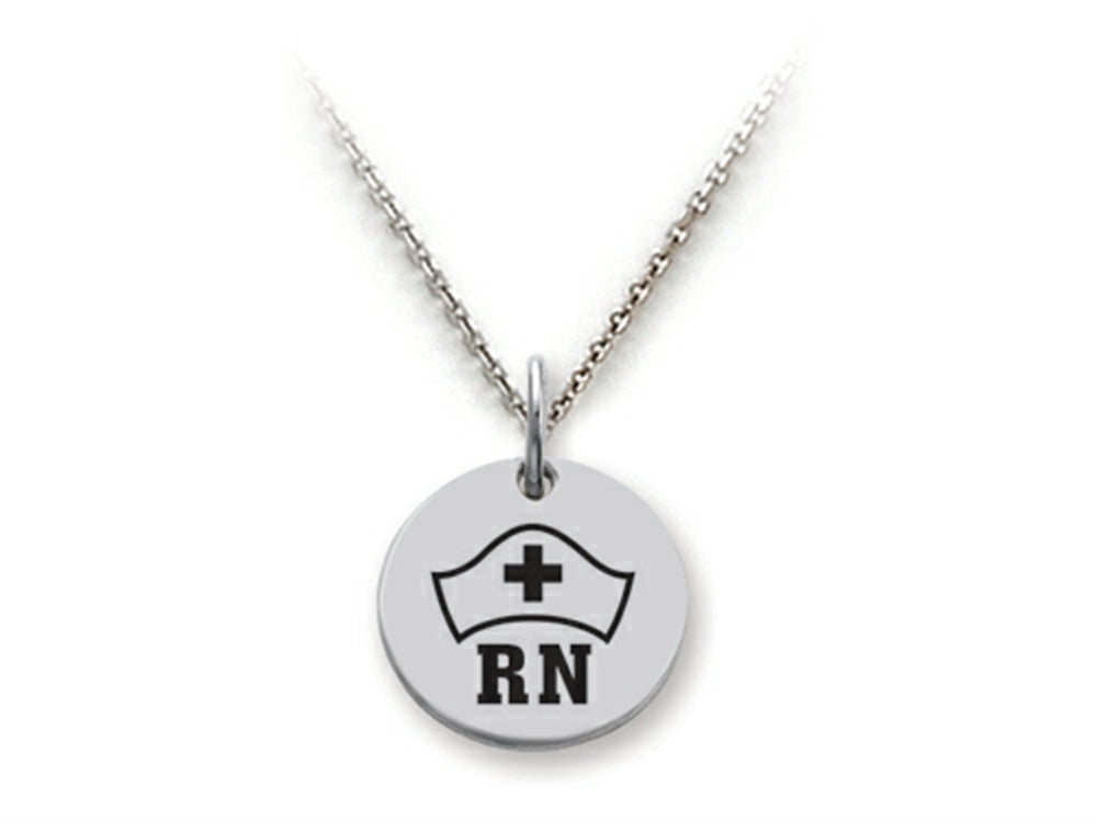 Stellar White 925 Sterling Silver RN Hat Disc Pendant Necklace - Chain Included