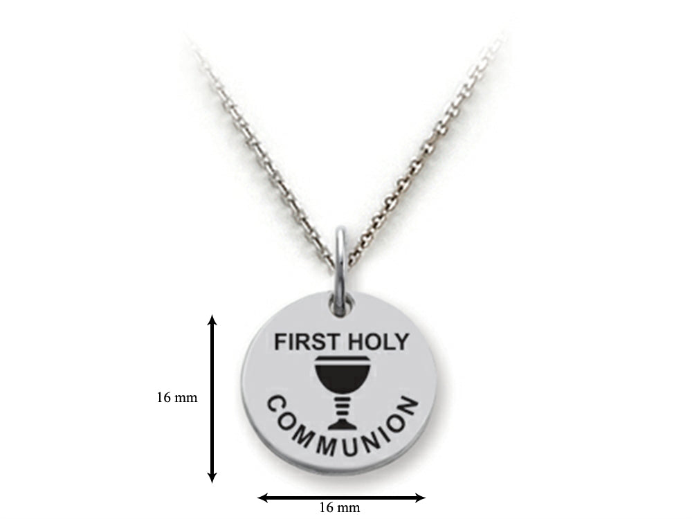 Stellar White 925 Sterling Silver First Holy Communion Disc Pendant Necklace - Chain Included