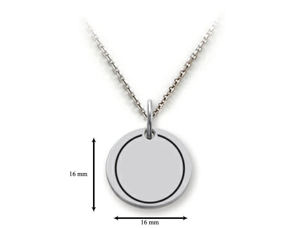 Stellar White 925 Sterling Silver Plain, Engravable Disc Pendant Necklace - Chain Included