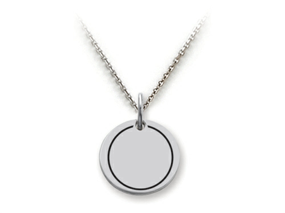 Stellar White 925 Sterling Silver Plain, Engravable Disc Pendant Necklace - Chain Included