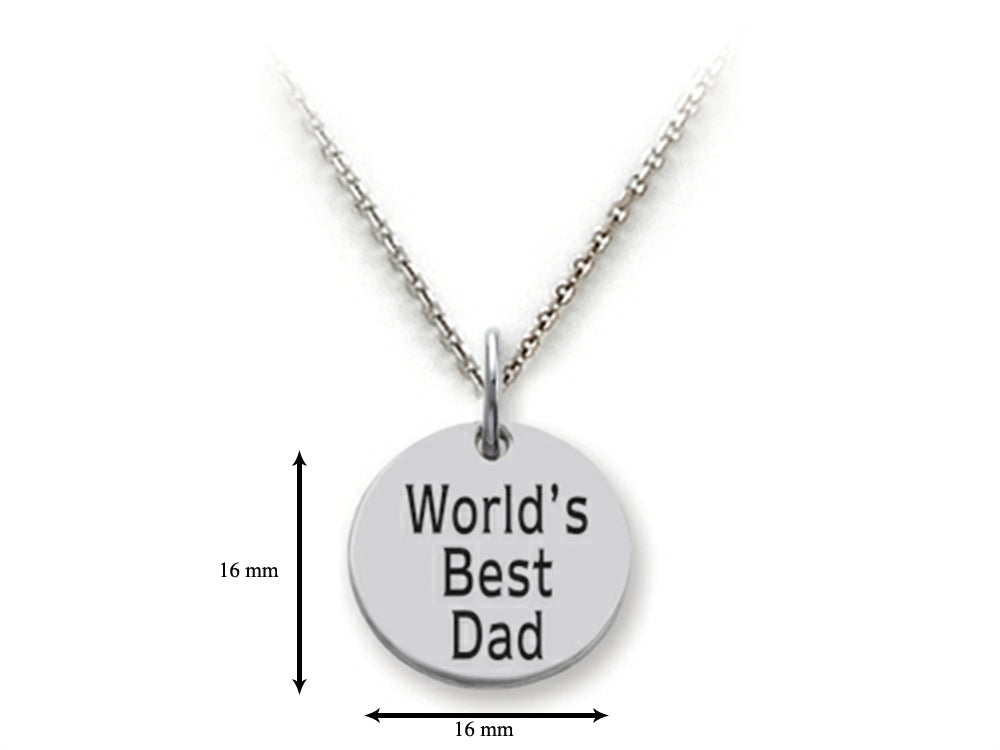 Stellar White 925 Sterling Silver World's Best Dad Disc Pendant Necklace - Chain Included